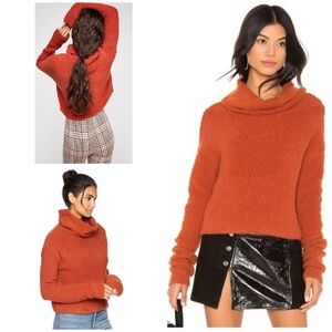 Free People Stormy Burnt Fall Orange Texture Knit Turtleneck Cowl Neck Sweater S